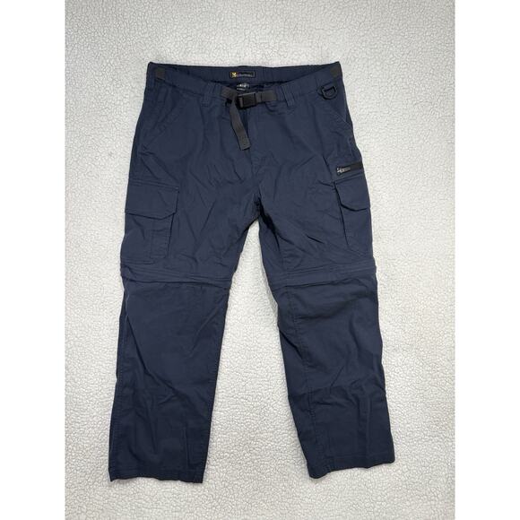 BC Clothing Men's Convertible Cargo Hiking Pants Shorts Belted Navy Size XL x 30 - Picture 1 of 5